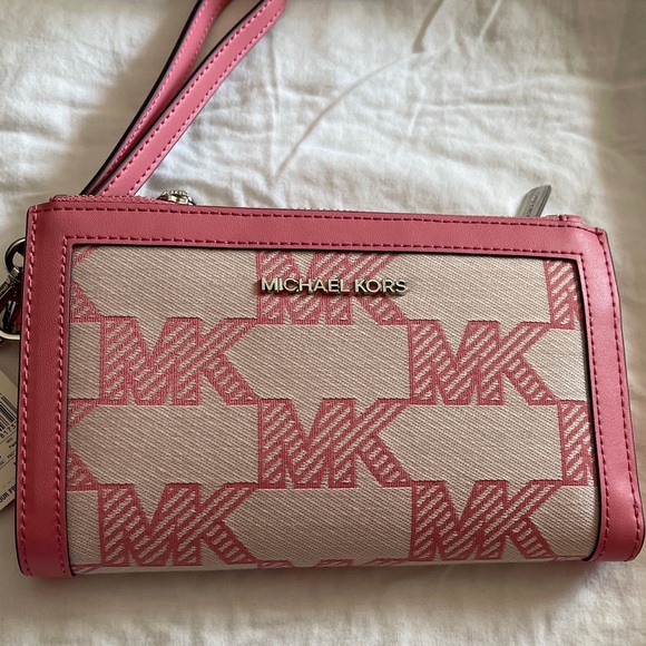 Michael Kors Pink and Cream Logo Wristlet - Picture 1 of 6